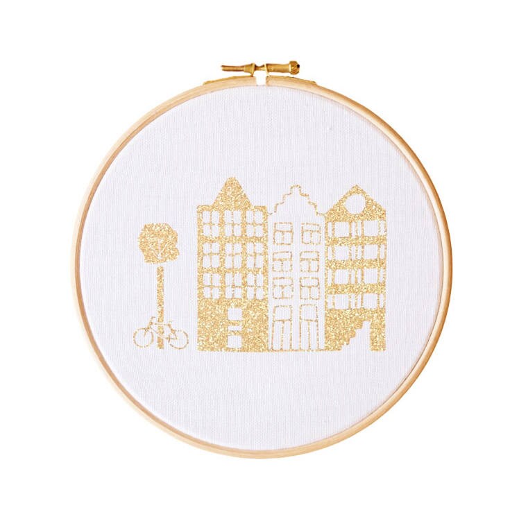 Cadre Amsterdam - Blanc et Doré Décoration Cadre à Broder Fait Main