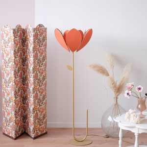 Double Flower Floor Lamp and Lampshade - Ocher