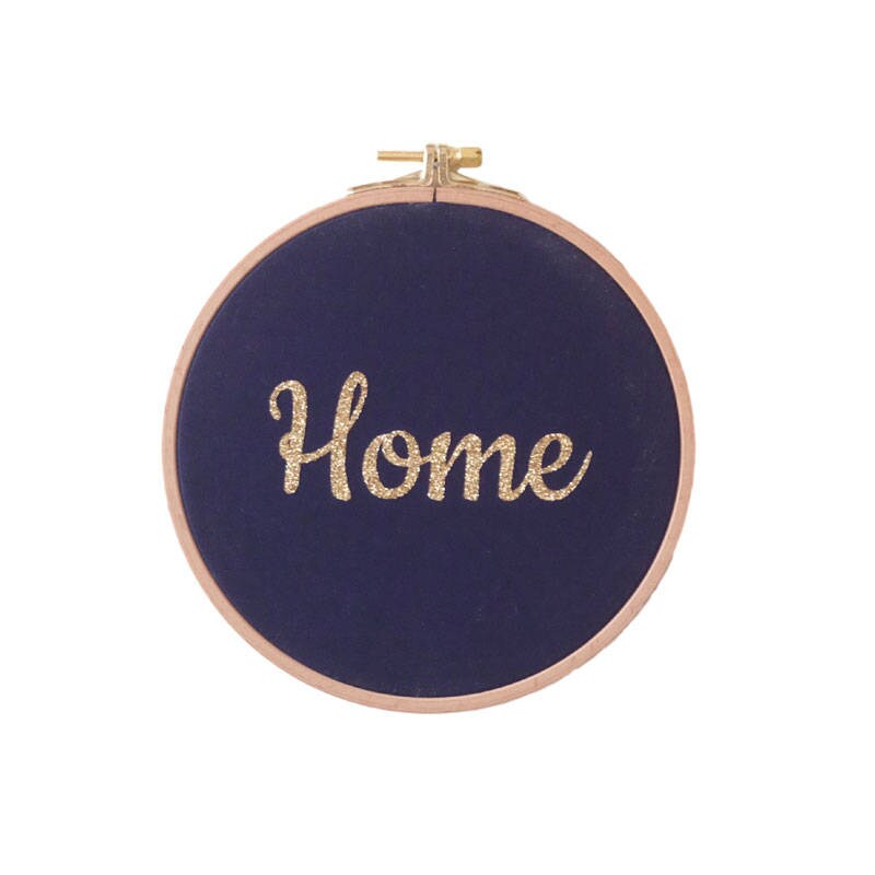 Cadre en Bois et Tissu Home Bleu Marine Doré Pailleté