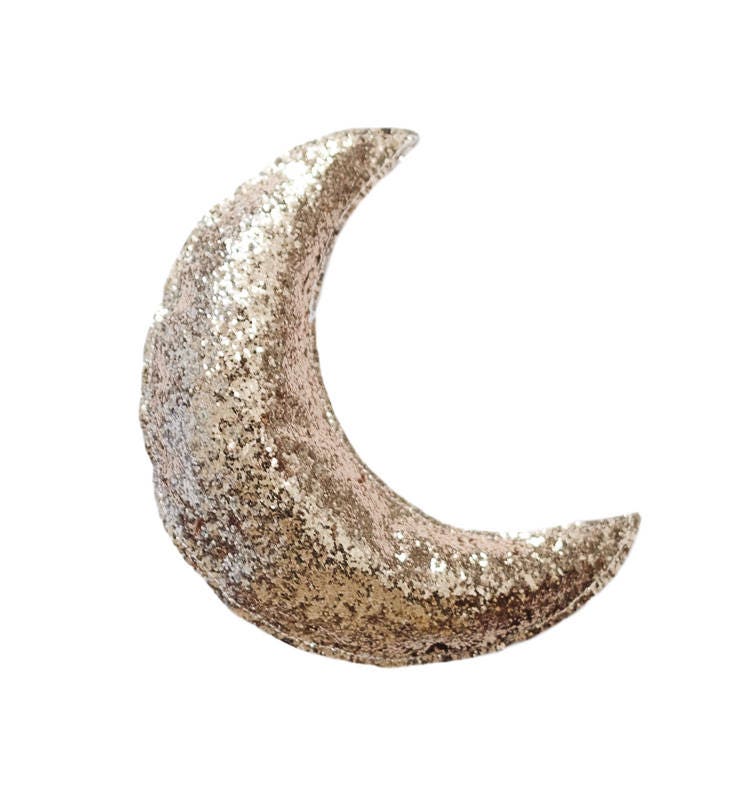 Lune Murale Pailletée Dorée - Décoration Tissu Paillettes Fabriqué à La Main