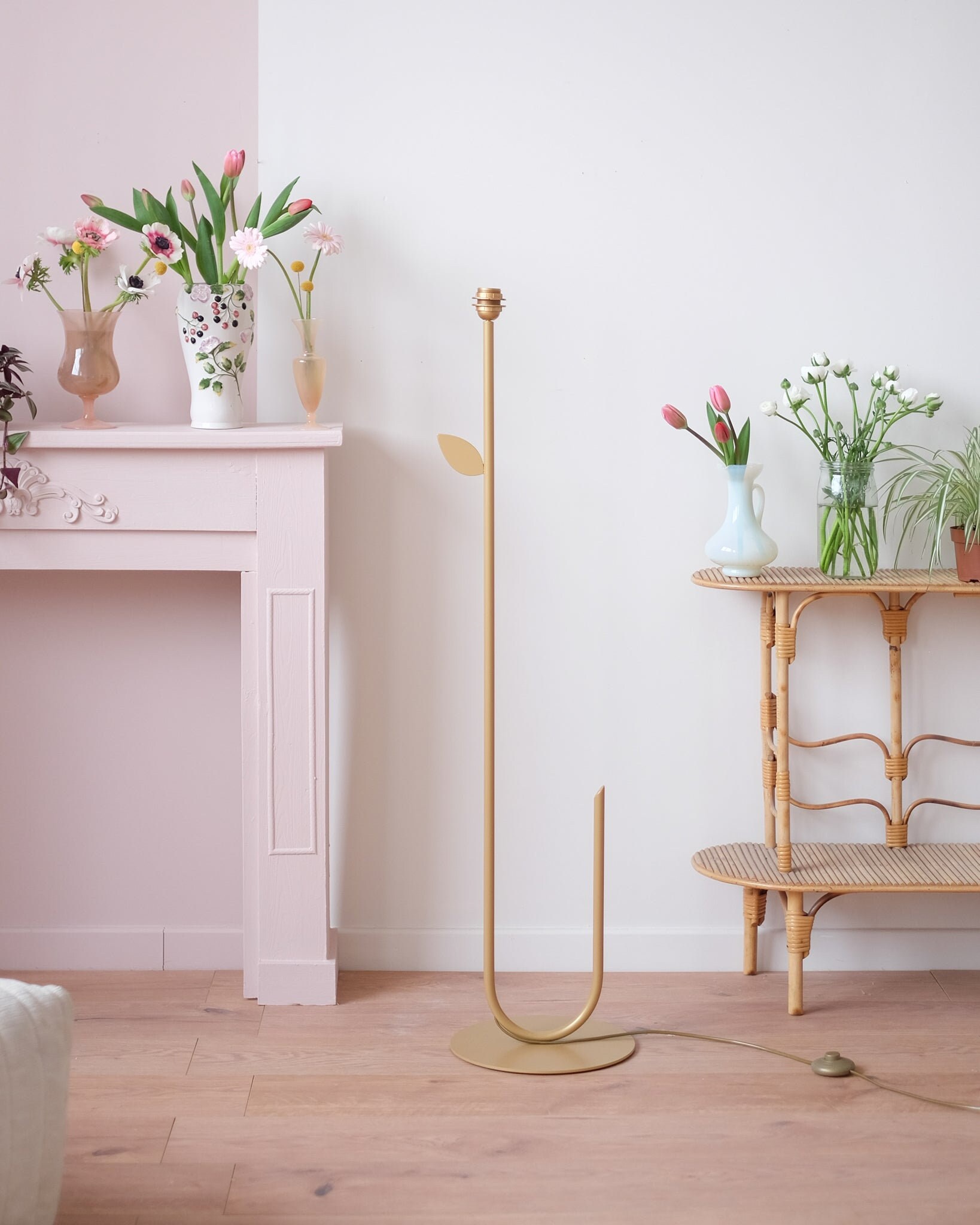 テラコッタの八重の花のフロアランプとランプシェード - Etsy 日本