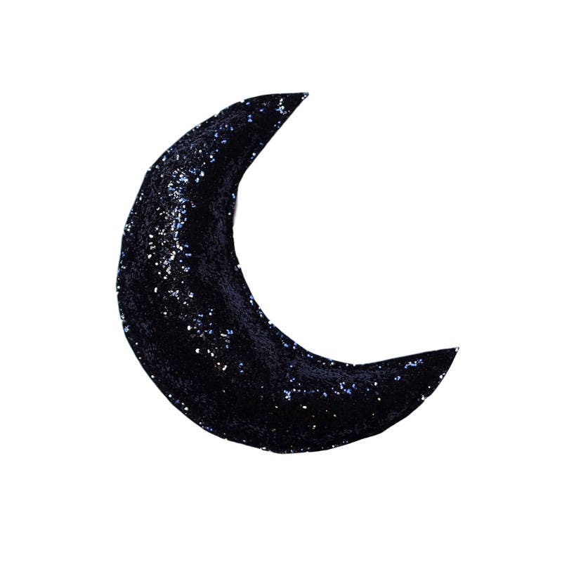 Lune Murale Pailletée Noire - Décoration Tissu Paillettes Fait Main