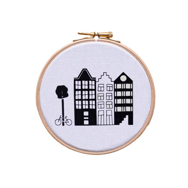 Cadre Amsterdam - Blanc et Noir Pailleté Décoration Cadre à Broder Fait Main