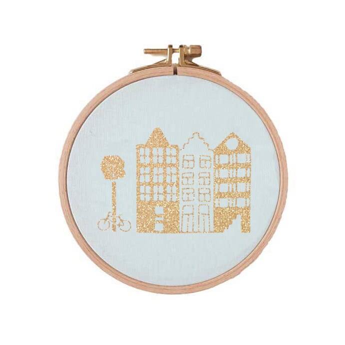 Cadre Amsterdam - Mint et Doré Décoration Cadre à Broder Fait Main
