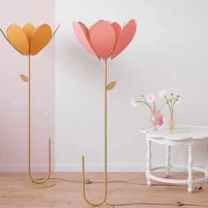 Terracotta double flower floor lamp and lampshade
