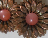 Vintage 1950s Copper Metal Flower Earrings clip on New Old Stock colour options - handmade from vintage components lucite rhinestone glass