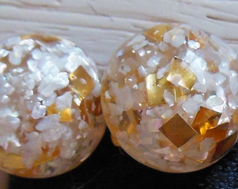 Vintage 1950's Gold Confetti Lucite gold or pink clip on or post earrings - NEW OLD STOCK - smaller size - also available for pierced ears