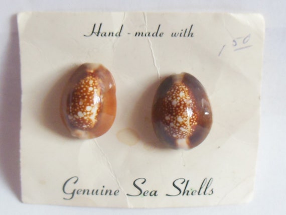 NOS Vintage 1950's genuine Shell clip on earrings… - image 3