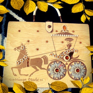 Vintage 1960&#39;s Enid Collins Box Bag ~ Carriage Trade Wooden Handbag ~ Collins of Texas Cinderella Horse ~ Rhinestones bejewelled 1964 purse