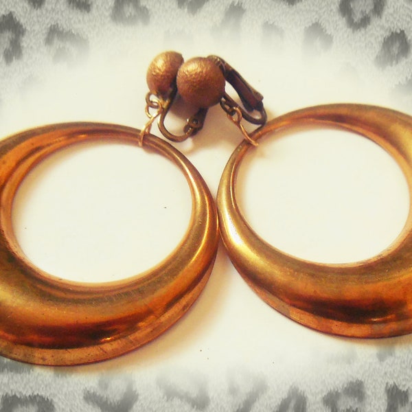 Fabulous Big 1950's Gold Hoops - NOS large size shiny brass hoop earrings ~ clip on, screw back, post ~ handmade from original vintage stock