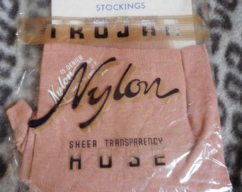 Vintage 1950s NOS Seamed Nylon Stockings, still in original packet, sz 9, made in England, sheer hosiery, pin up girl, burlesque glamour MCM