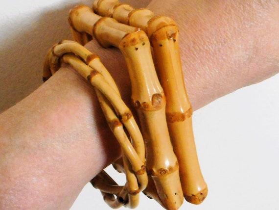 Cool LOT OF 3 Vintage Bamboo Bracelets Bangles ~ … - image 5