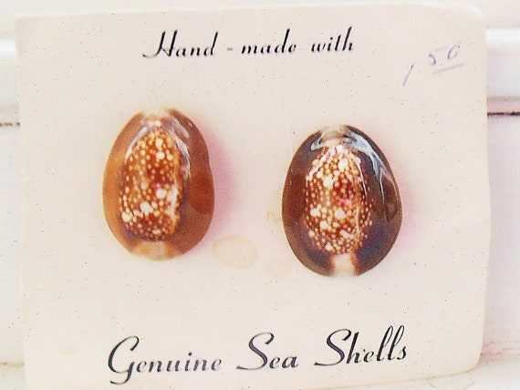 NOS Vintage 1950's genuine Shell clip on earrings… - image 2