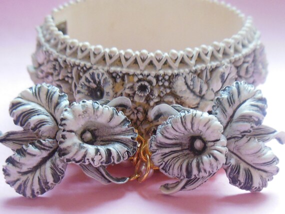 Cool Carved Flower Celluloid Set~Sweater Clip Gua… - image 1