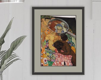 Klimt Reinterpretation Peace Love Multiracial LGBTQI Archival Giclee Print Colourful Nude Figure Male Female Impressionist Painting Unframed