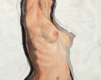 Nude Female Standing Woman Figure Stretching Painting Archival Giclee Print Impressionist Realistic Figurative Minimalist Art Decor Unframed