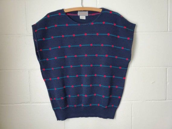 Vintage Liz Baker Blue Sweater Vest Size 1X 80s 9… - image 1