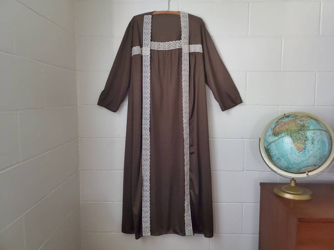 Vintage Nightgown With Robe Brown Lace Size Medium 14/16 1970s 1980s - Etsy