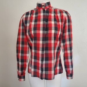 Vintage 1980s Red Black and White Plaid Checked Button Down Blouse SK & Company Size 8