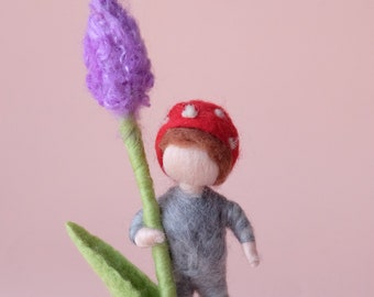Needle Felted Waldorf Doll, Mushrooms Gnome Boy, Birthday gift Boy, Flower Fairy Waldorf inspired, Birthday decoration, spring decoration
