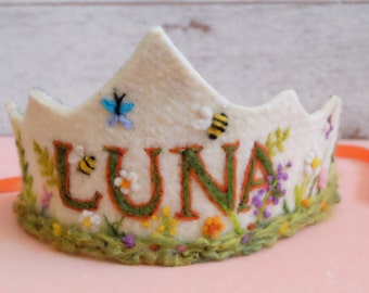 Waldorf Crown, Personal Souvenir for First Birthday and Special Occasions, Birthday Crown for kids Embroider