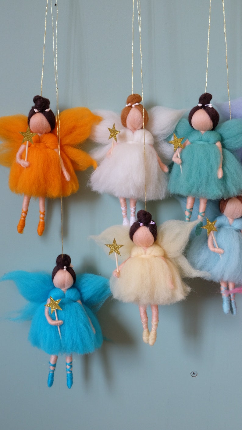 Fairy tale nursery mobile, Needle felt fairy doll,Gift for baby girl image 5