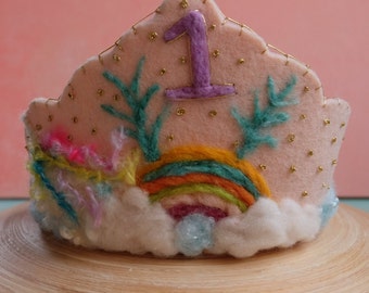 Felt birthday Unicorn Hat, Waldorf Celbration Crown, Birthday Rainbow Celebration, Felt Crown,  Birthday Gifts for Children