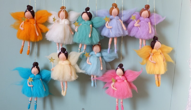 Fairy tale nursery mobile, Needle felt fairy doll,Gift for baby girl image 1