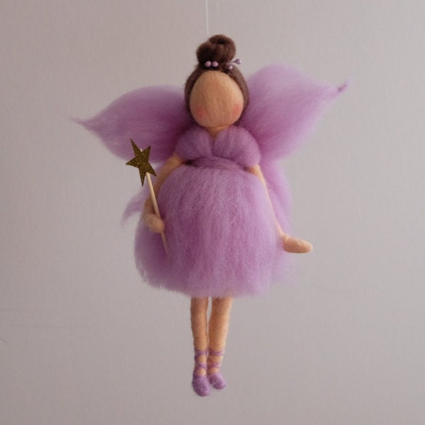 Waldorf needle felting doll, Wool fairy, Angel mobile, Children's room decor ornament, Girl nursery decor