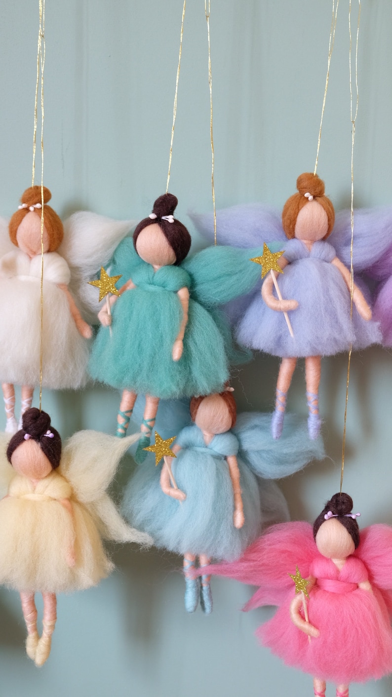 Fairy tale nursery mobile, Needle felt fairy doll,Gift for baby girl image 6