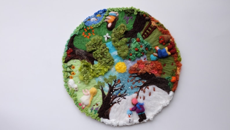 4 Seasons Circle, Kindergarten Decor, Wall Hanging, Waldorf Art, Season Table, Nature Table, Felt Arctic Playmat image 1