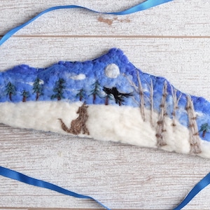 First Birthday crown, Winter themed wool crown, Wolf needle felting, Party Hats crown
