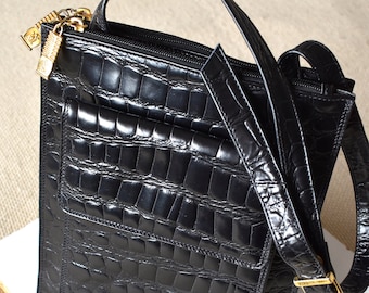 Vintage 90's Black Croc Print Francesco Biasia Shoulder Bag Vintage 90's Black Croc Print Francesco Biasia Shoulder Bag