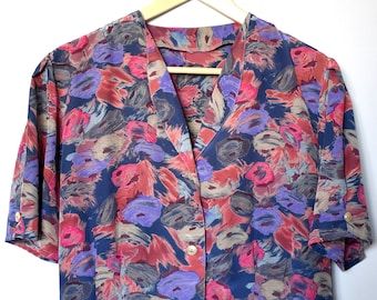 Vintage 90's print peplum top/ Floral print blouse/ Short waist-fitted multicolor top/ Hipster, streetwear blouse