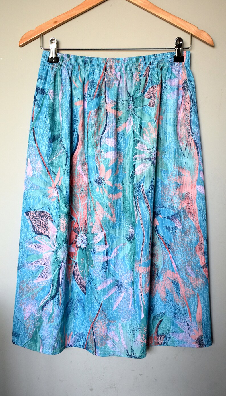 Vintage 80/'s floral print midi skirt Summer hipster chic long skirt Elastic high-waist skirt Made in England