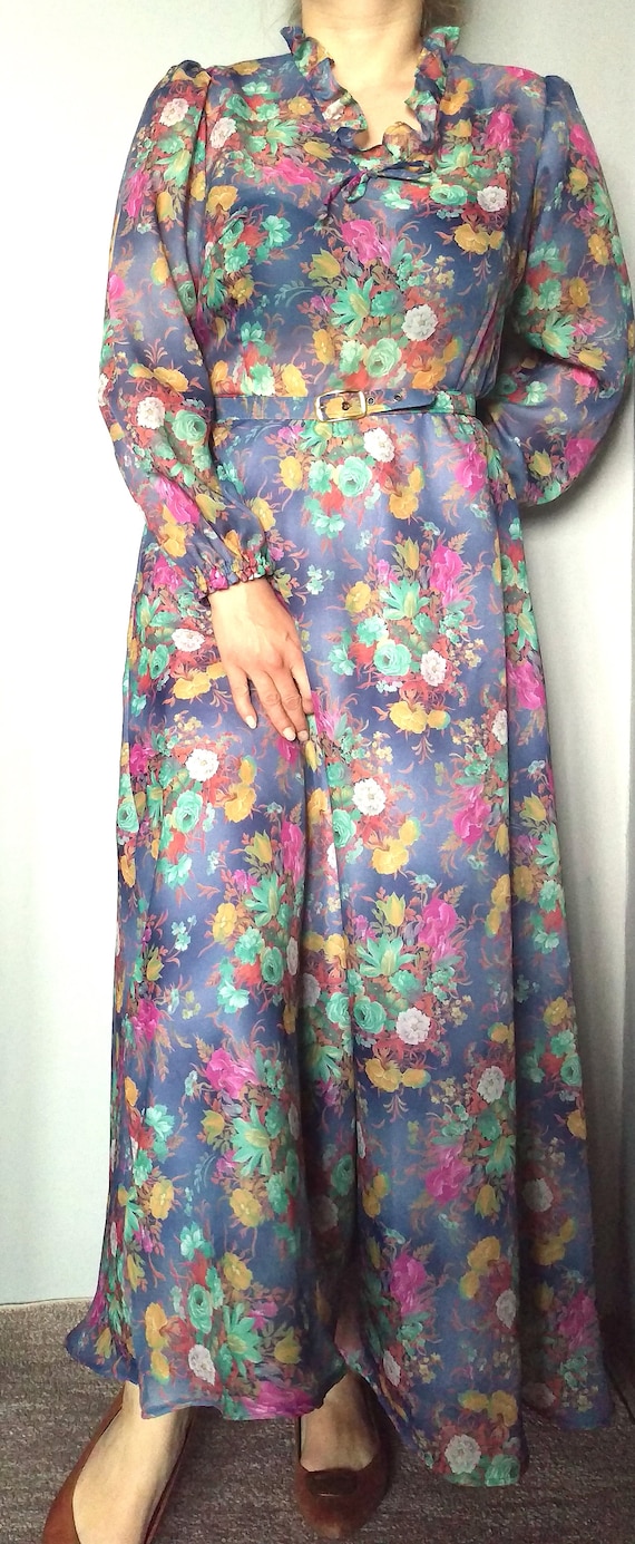 Vintage 70's floral maxi dress/ 70s maxi high-wai… - image 1
