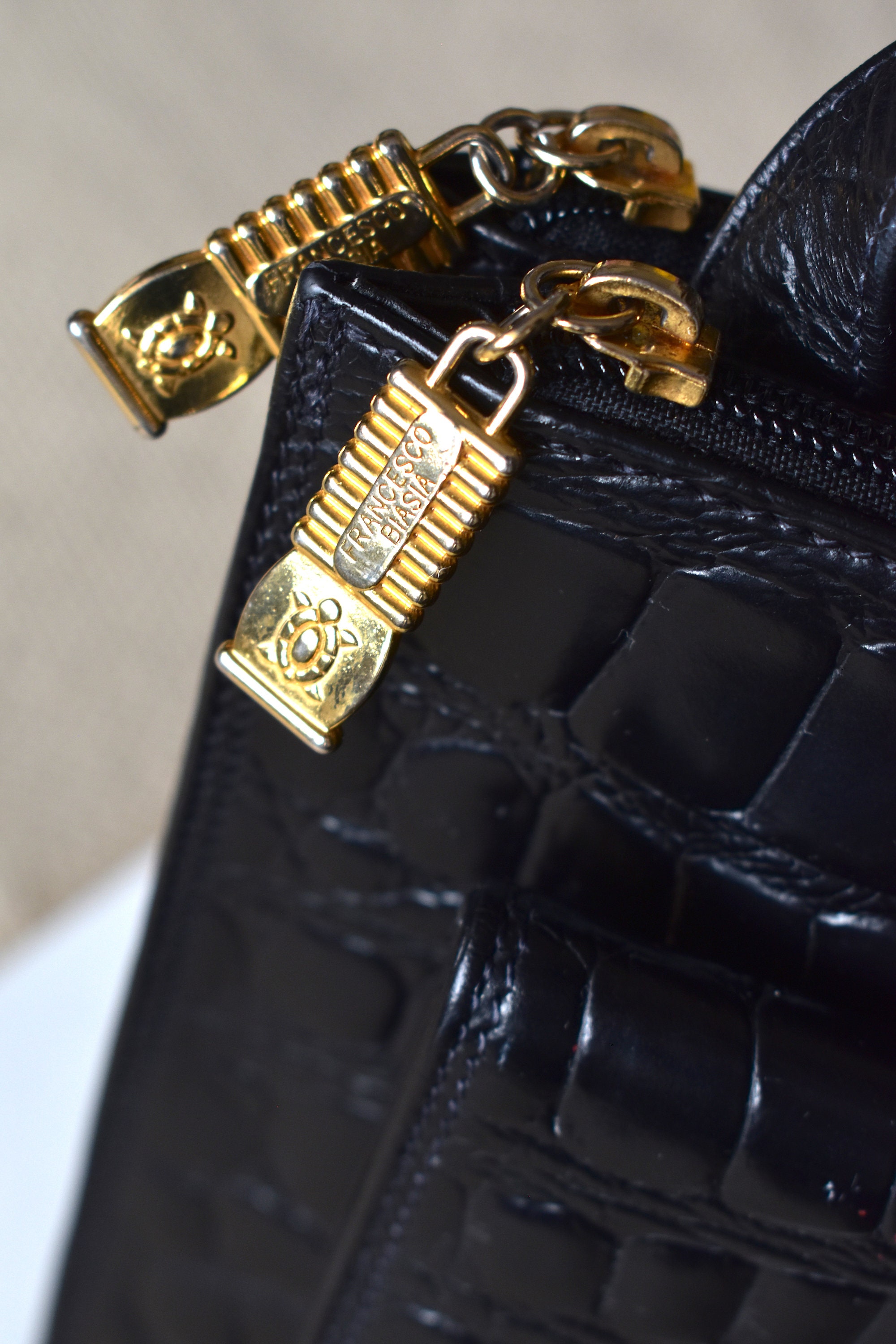 Vintage 90's Black Croc Print Francesco Biasia Shoulder Bag Vintage 90's Black Croc Print Francesco Biasia Shoulder Bag