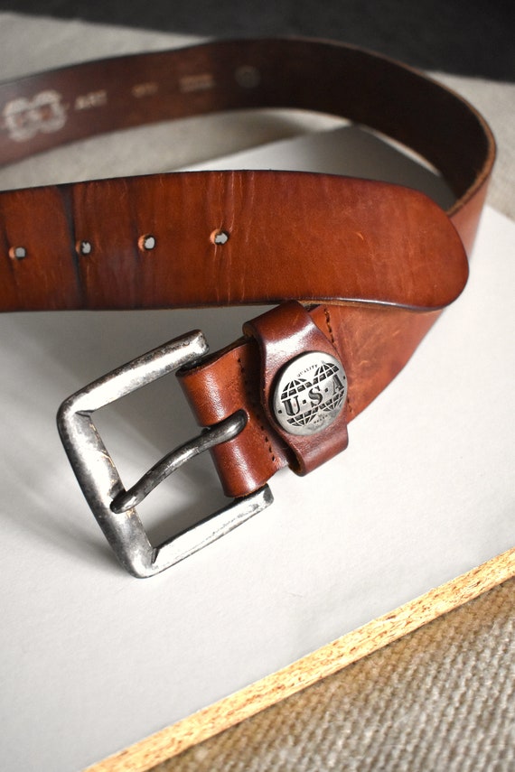 Vintage 90's chunky whiskey brown leather belt/ S… - image 1