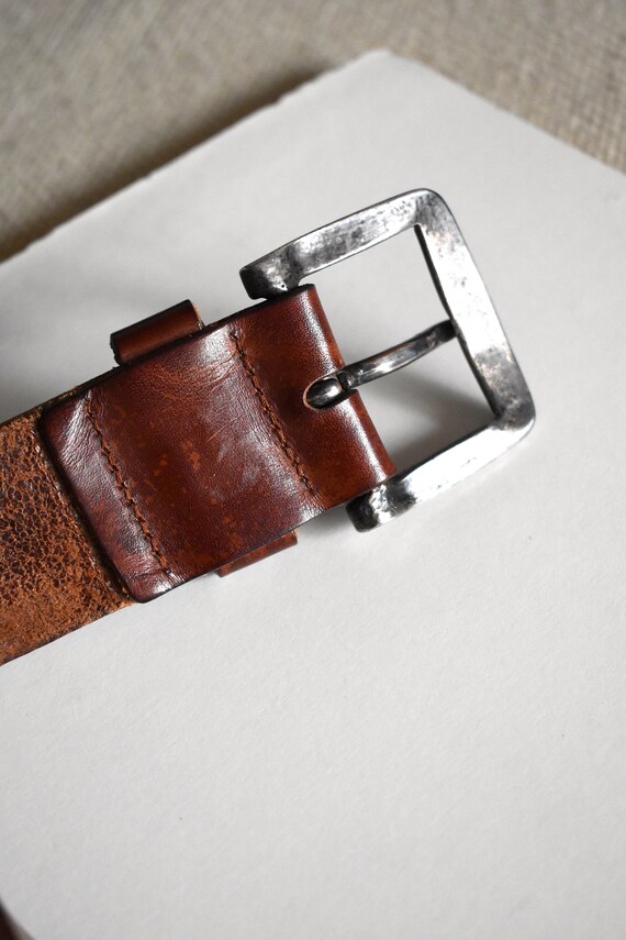 Vintage 90's chunky whiskey brown leather belt/ S… - image 6