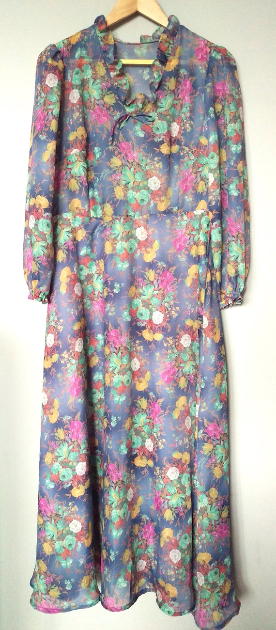 Vintage 70's floral maxi dress/ 70s maxi high-wai… - image 2