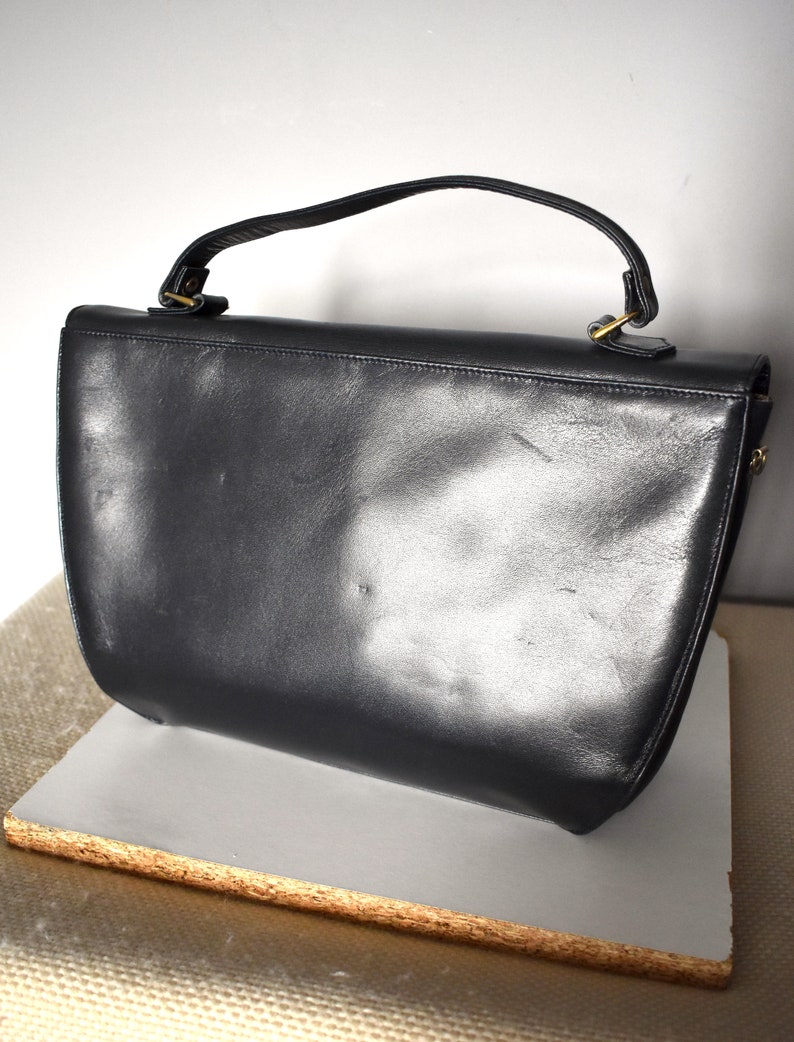 Vintage 80's gray frame leather bag/ Tophandle handbag/ Etsy