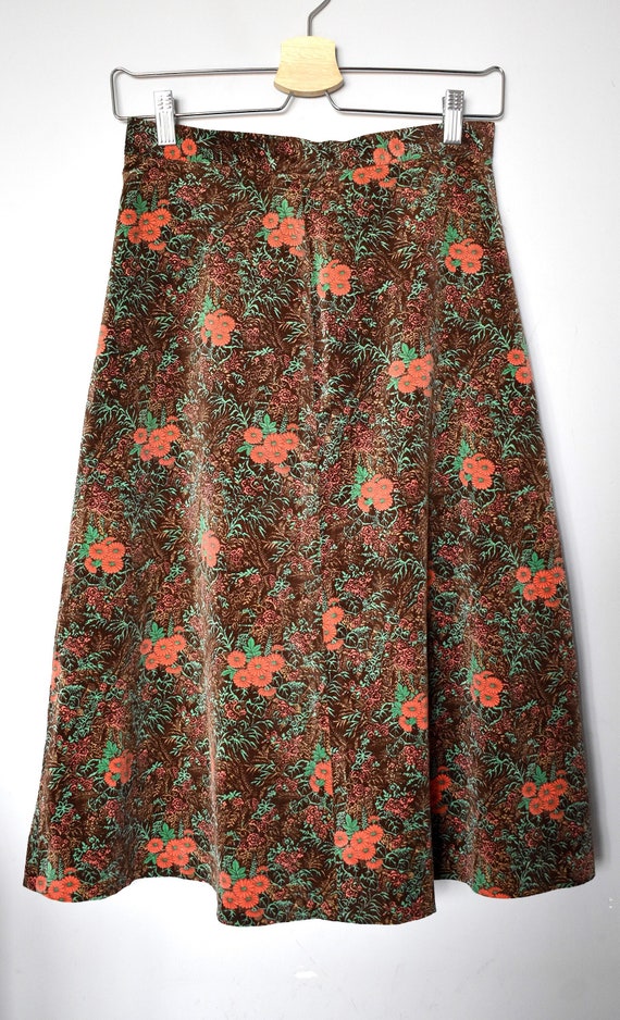 Vintage 70's Floral Print Midi Skirt/ High-waisted Brown & - Etsy