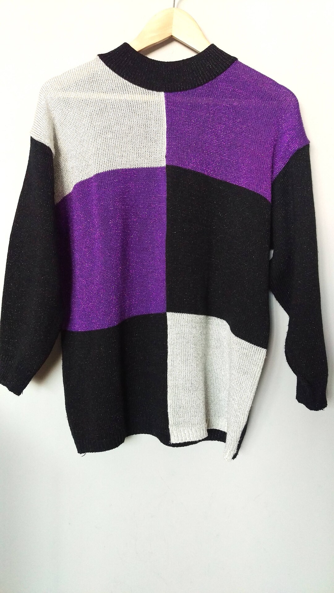 Vintage 80's Shimmery Colorblock Knit Sweater/ 80's - Etsy