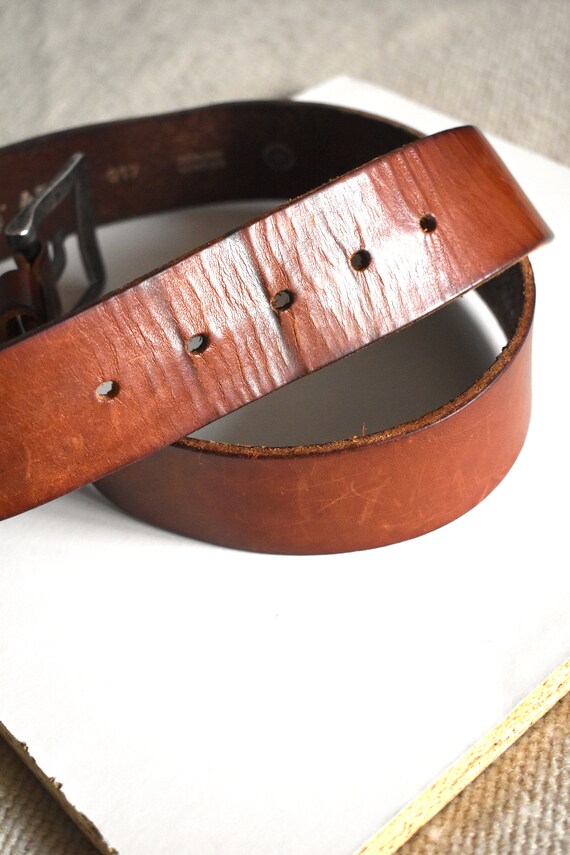 Vintage 90's chunky whiskey brown leather belt/ S… - image 9