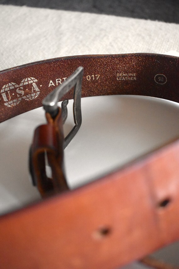 Vintage 90's chunky whiskey brown leather belt/ S… - image 10
