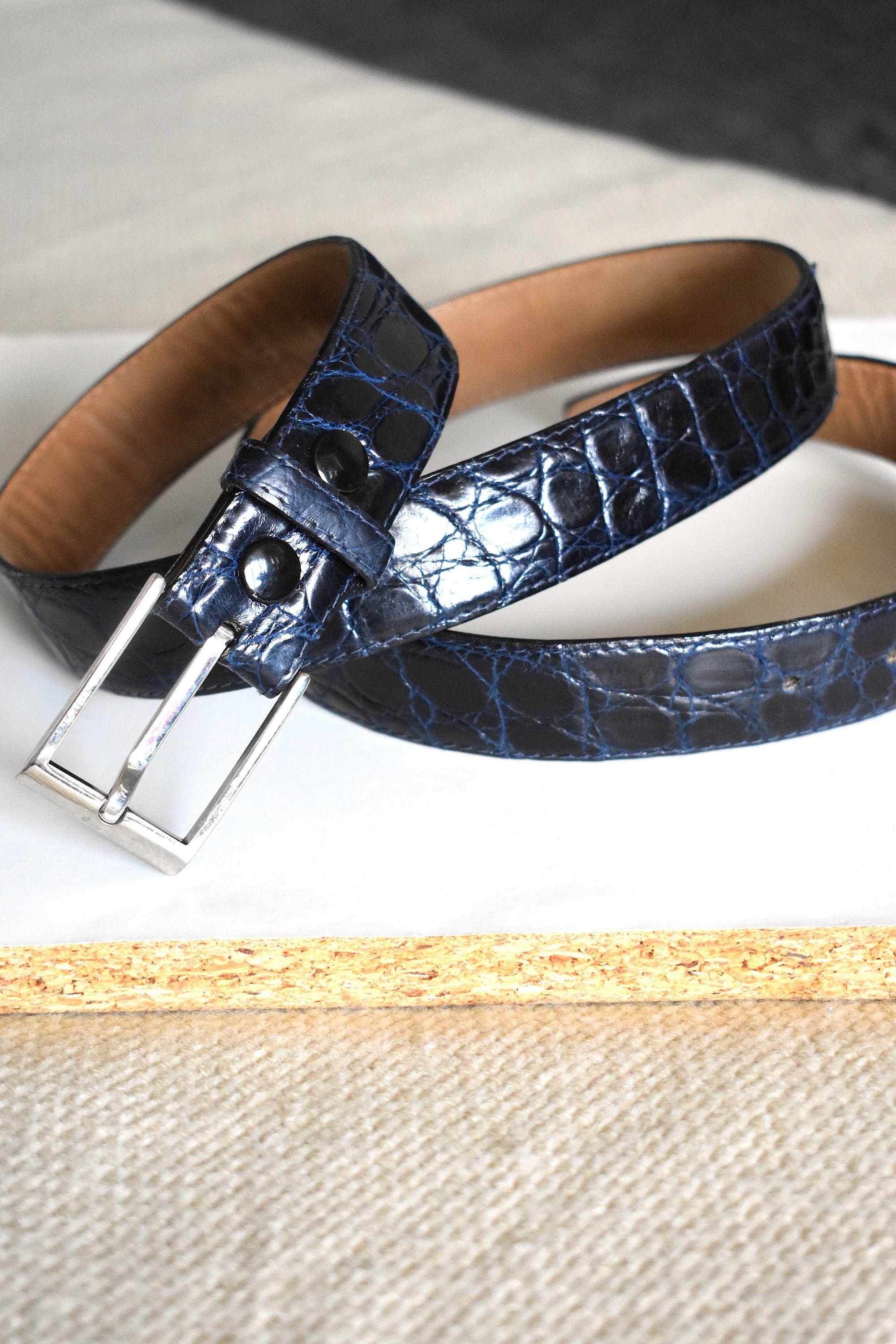 Women's Skinny Gold Buckle Leather Jeans Belt-Cobalt Blue 90