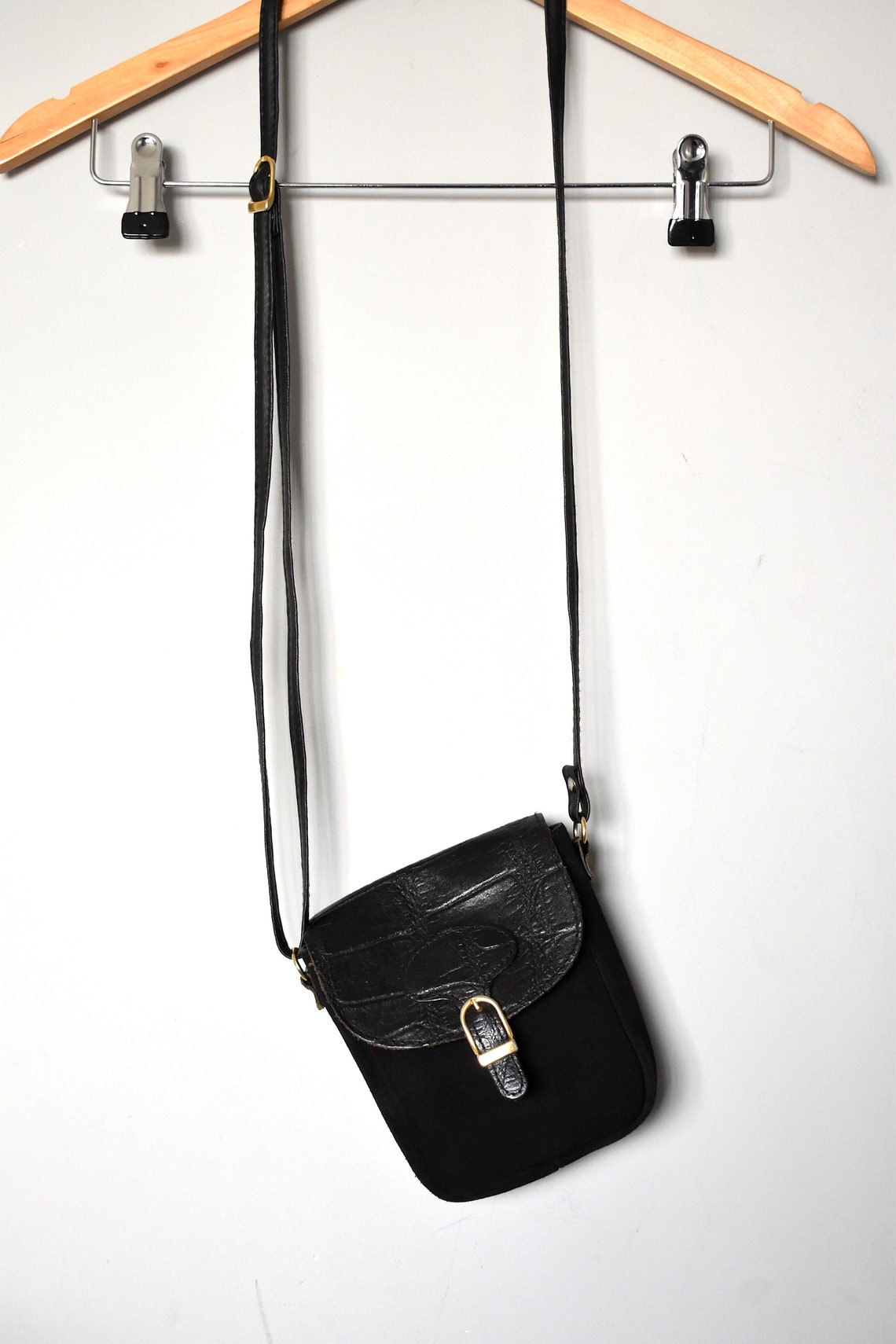 Vintage 90's Small Black Suede Crossbody Bag/ Small Etsy