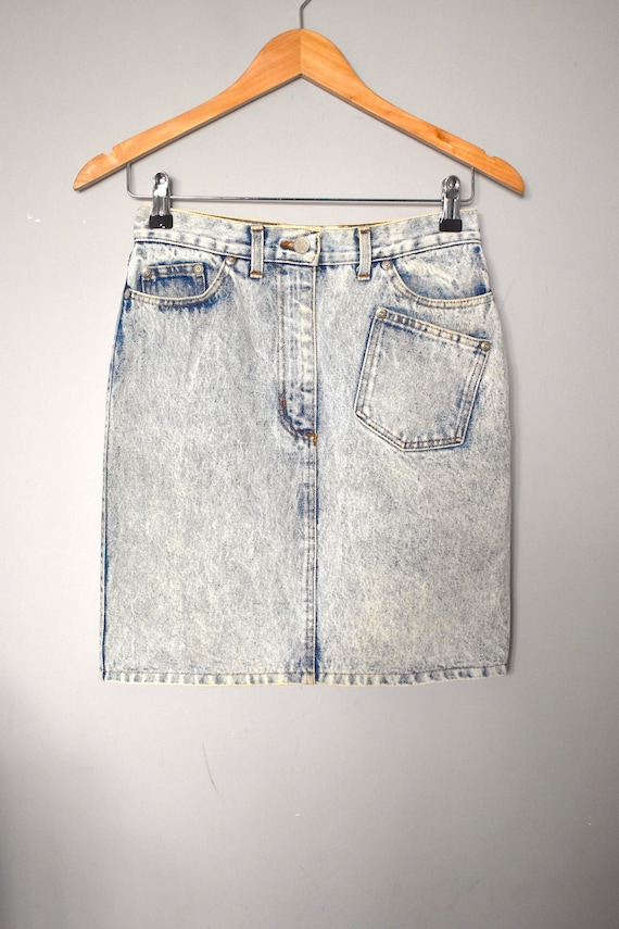 Vintage 80 s Rifle Acid wash Denim Mini Skirt High waisted Blue Acid wash Jean Skirt Hipster Streetwear Zip up Mini Skirt Made in Italy Etsy