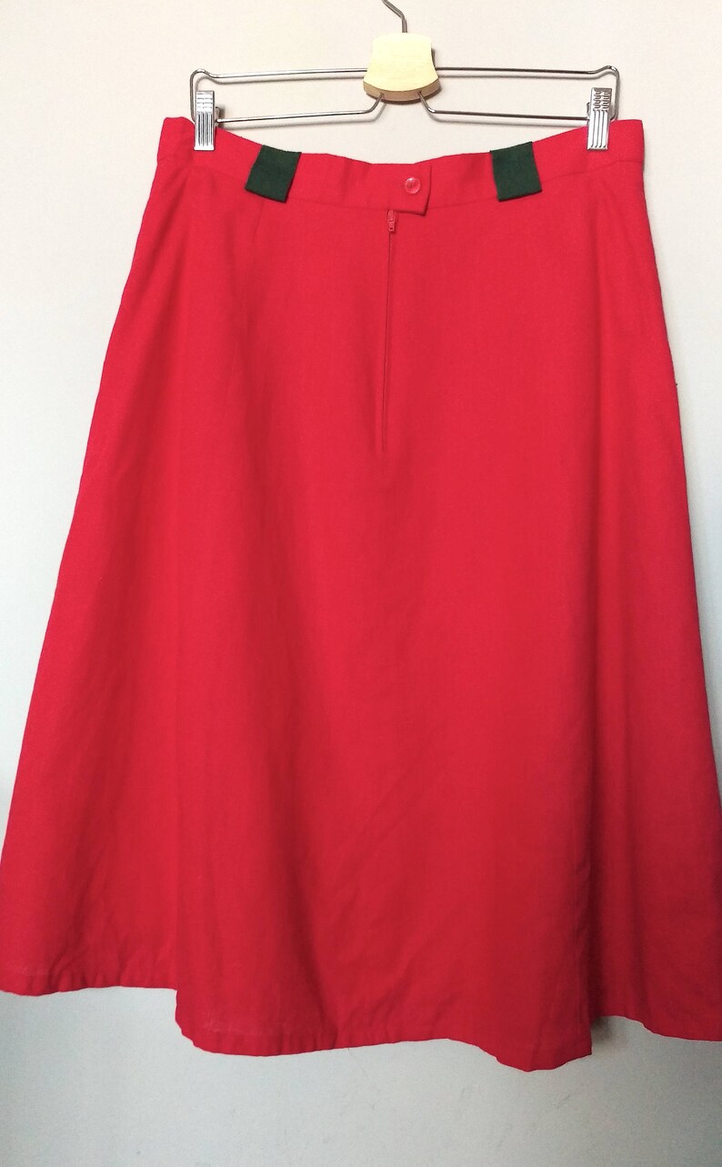 Vintage 80's Tomato Red Midi Dirndl Skirt/vintage Flax High-waist Skirt ...