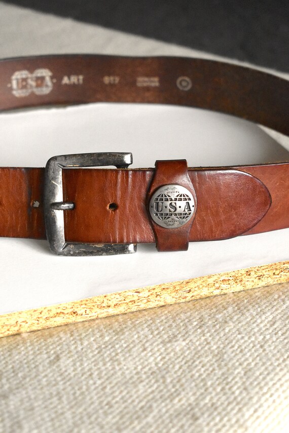 Vintage 90's chunky whiskey brown leather belt/ S… - image 4